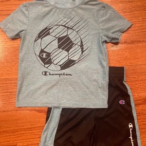 Black Blue Soccer Champion Boy Toddler 2 Piece set